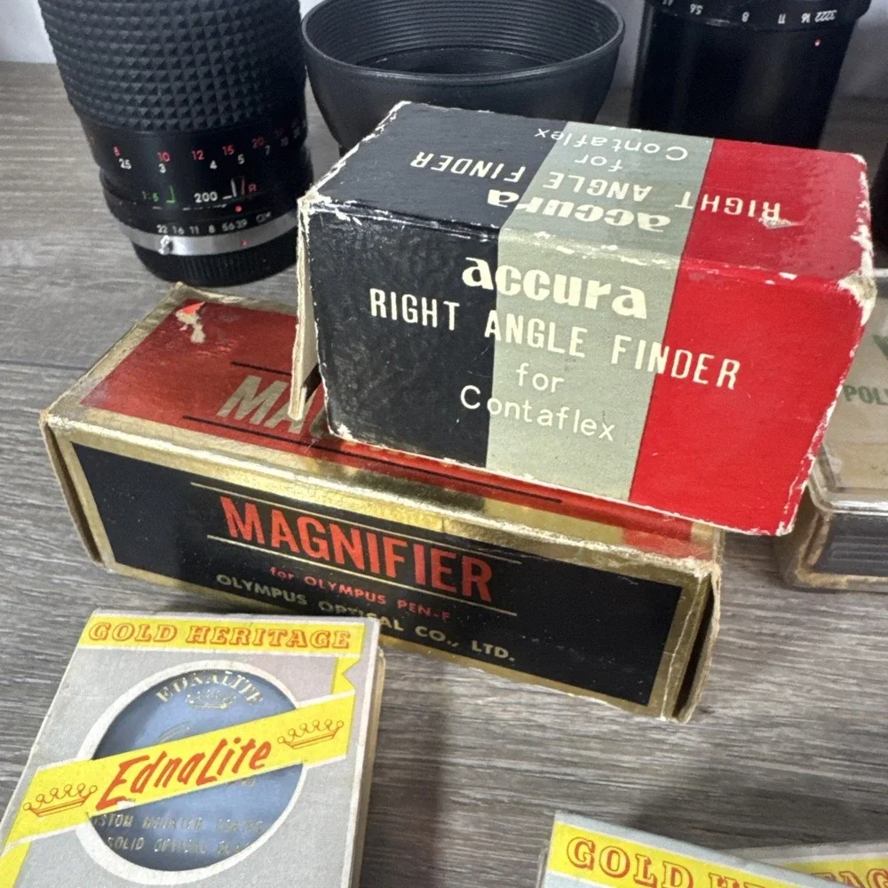 Camera Lens Lot and Accessories Untested As Is Zuiko, Vivitar, Olympus, & More